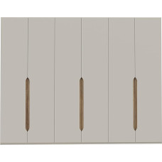 Forte EDWAL riidekapp 280, kaasaegne riidekapp, ümarate süvistatavate käepidemetega, 6 ust, komposiitpuit, kasmiir, beež puitdekor, 266,1 cm lai x 210,5 cm kõrge x 54,2 cm sügavus.