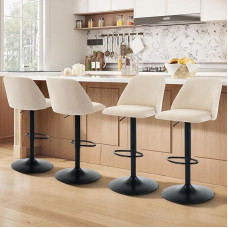 COLAMY 4 baaritooli komplekt seljatoega ja 360° pöörlemisfunktsiooniga, reguleeritava kõrgusega (63,5 - 84,5 cm), PU nahast valmistatud köögitoolid, toolid köögisaarele, söögituppa või kodubaarile, beeži värvi