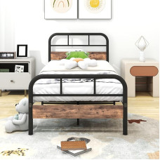 Diahomy metallist voodi lamelliraamiga, üheinimesevoodi raam, must + retropruun, 90 x 200 cm