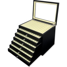 Pliiatsihoidja karp 78 musta puidust pliiatsi jaoks koos vitriiniga