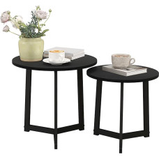 HOMCOM ümmargune kohvilaud, 2 tk, MDF-st ja terasest valmistatud küljelauad, kaasaegse disainiga, virnastatav, kohvilaud, diivanilaud, elutoa laud elutuppa, magamistuppa, mustas toonis