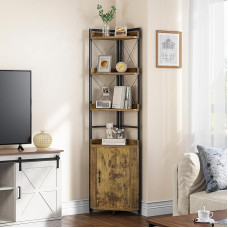 YITAHOME 4-tasandiline nurgariiul, tööstuslik raamaturiiul koos kabinetiga, põrandal seisev puidust raamaturiiul, hoiuriiulid elutuppa, kodukontorisse, koridori, vintage pruunid raamaturiiulid