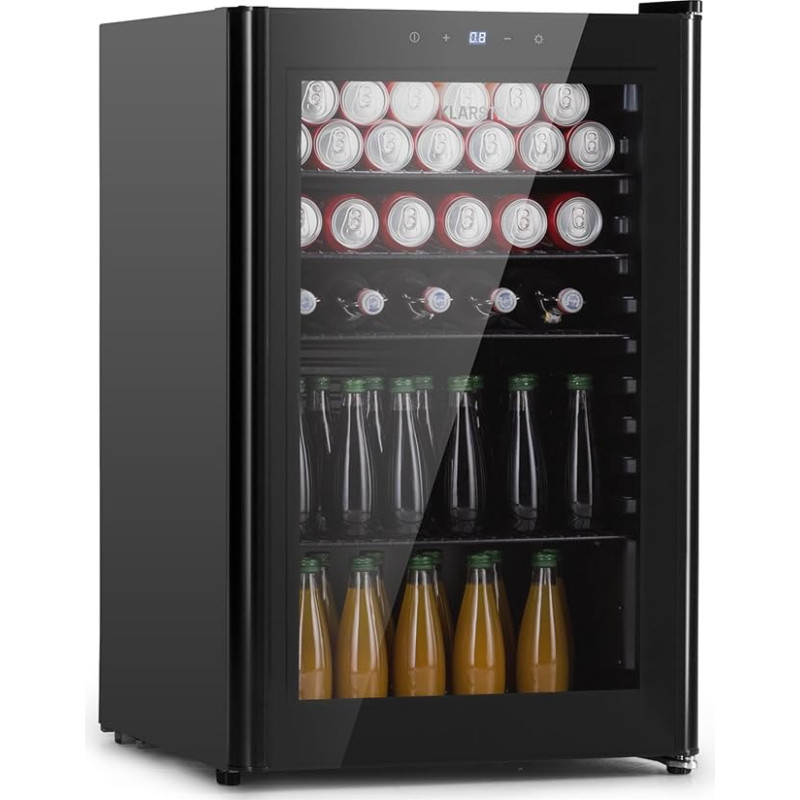 Klarstein Minikülmik klaasukse ja LED-ga, minikülmik tuppa, joogikülmik väike eemaldatavate 4 riiuliga, väike külmik 115L, sise-/väljakukülmik vaikne, 0-10°C