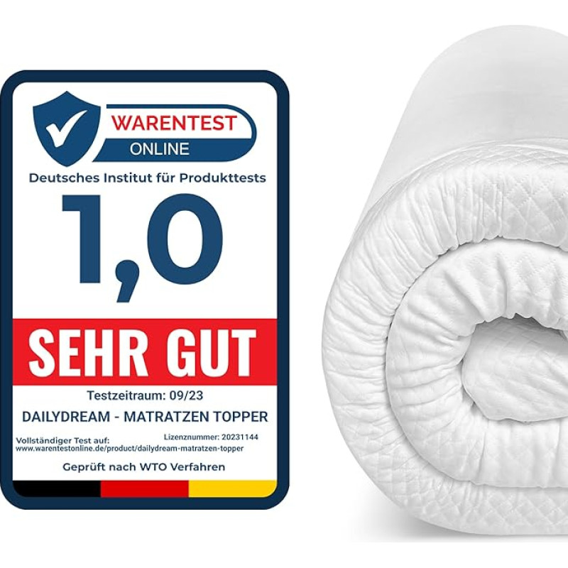 Dailydream madratsipealne 90 x 190 cm Mäluvaht 5 cm High Edition Lavendel, M-mudel sertifitseeritud ja ergonoomiline ebamugavale madratsile, kastipedele ja külaliskohvale Madratsipealne 90 x 190 cm