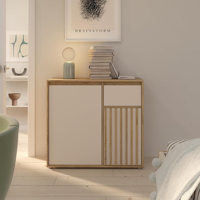 Forte Eliston kapp 90, kaasaegne rippkapp, 2 ust, 1 sahtli, elutuba, magamistuba, Mauvella tammepuidust kaunistus, Kashmir Beige, 89 cm lai x 81,7 cm kõrge x 41,5 cm