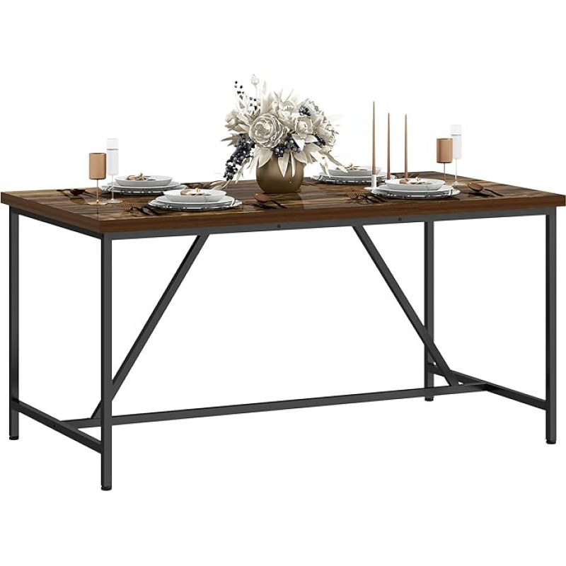 HOMCOM Ristkülikukujuline söögilaud 6 inimesele, tööstuslikus stiilis köögilaud reguleeritavate puidust ja terasest jalgadega söögituppa, elutuppa ja õppetuppa, 150 x 80 x 75 cm, pruun