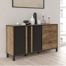 Forte HAYATO 3 sahtli ja 2 uksega küljepaneel, komposiitpuit, Alpine Bicea/must, B x K x S: 154,5 x 85,2 x 42 cm.