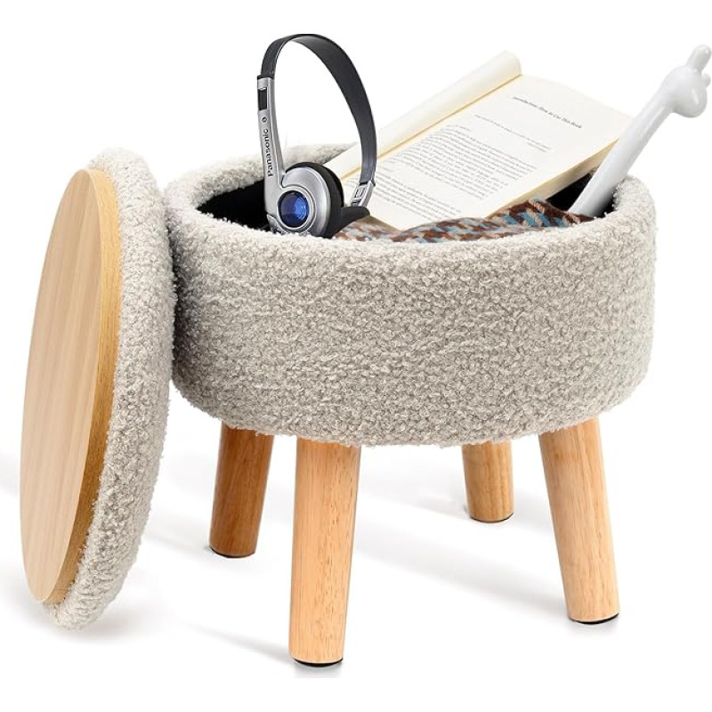 BRIAN & DANY Jalahoob koos hoiuruumiga, Kunstkarusnahast Teddy Fur ümmargune hoiujalats jalaga diivanijalats elutuppa, esikusse, kontorisse, hall