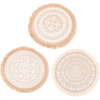 IMIKEYA 3 Stück Teiliges Tassel Tischset Rund aus Baumwoll leinen Hitzebeständige Dekorative Platzsets mit Mandala Muster Waschbare Tischmatten für Esszimmer und Küchentisch