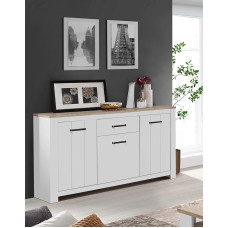 FORTE Elara kapp 3 ukse ja 1 sahtliga, komposiitpuit, Matt valge / Bianco tamm, 161,4 x 95,7 x 42,2 cm