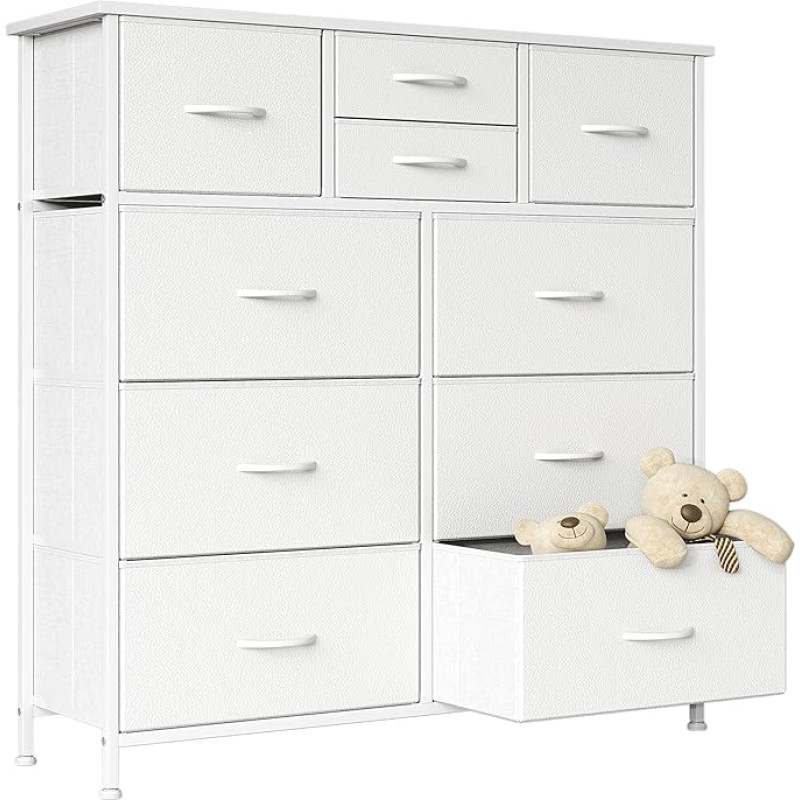 Magamistoa kapp, kõrge hoiutorn seisev organiseerija 10 riidest sahtliga, tugev metallist raam, organiseerija elutuppa, koridori, kabinetti, 100 x 30 x 98 cm, valge