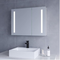 Vannitoakapp koos peeglipesaga 80 x 60 x 13 cm (B x K x S) Alumiiniumist vannitoa peegelkapp LED-valgustusega Infrapunane IR-andur Dimmitav udukogumisvastane jaheda valge valgusega