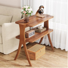 Tribesigns kitsas küljelaud elutuppa, 2-tasandiline õhuke diivanipoolne küljelaud täispuidust jalgadega, magamistuppa, väikestesse ruumidesse, pähkelpuu (1)