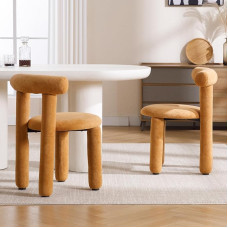 Ya-Home söögitoa toolid 2-st komplektist Faux Fur köögitoolid koos seljatoega Modernne polsterdatud tool ilma käetoeta söögituppa / elutuppa ookrisse