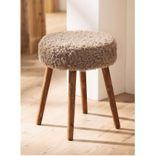 Dekoleidenschaft Stool Lambanahk puidust ja kunstkarusnahast Diameeter 35 x 45 cm