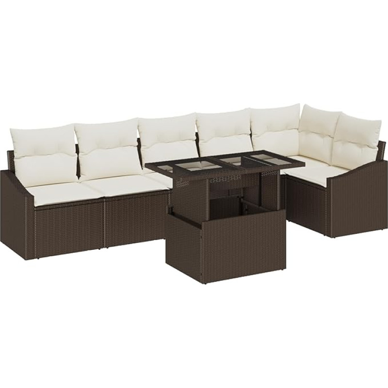Rantry 7-teilige Garten Sofa Set mit Kissen Braun Poly Rattan Gartenlounge Model3349014