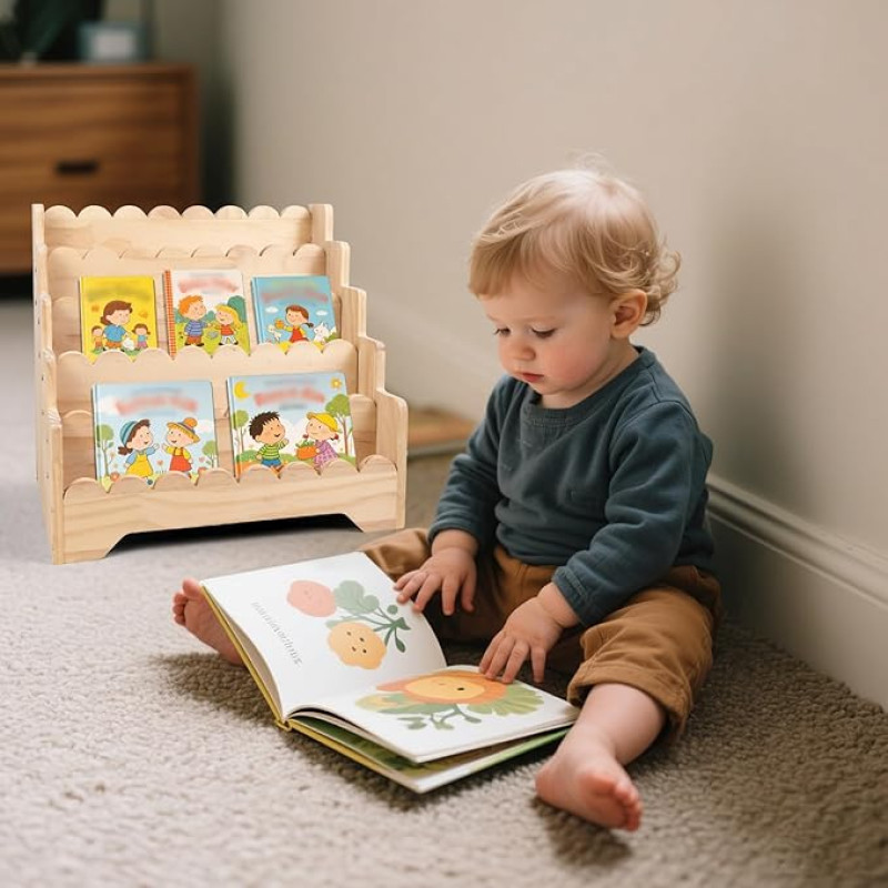 Whemyreat puidust raamaturiiul lastele, lastetuba, seisev riiul, mööbel, raamaturiiul, lastetuba, hoiuriiul, laste raamaturiiul, mänguasjade riiul, 43 x 29 x 40 cm