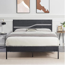 VECELO voodiraam 140 x 200 cm voodiraam paksuga puidust pealaega, kaheinimesevoodi metallist voodi lamellipõhjaga, kaasaegne külalisvoodi, noortevoodi, ideaalne täiskasvanutele ja teismelistele, musta värvi.