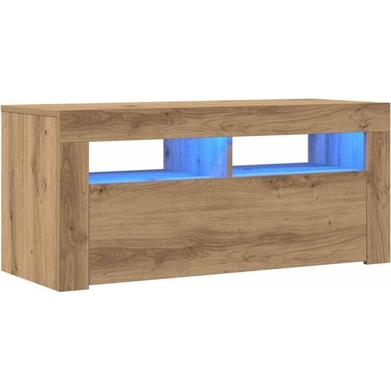 vidaXL TV kabinet, TV stend koos hoiuruumi LED tuledega, Lowboard TV jaoks, TV kabinet elutuppa, käsitööna tammepuust materjalist