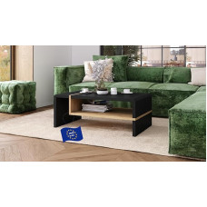 Folk kohvilaud Matte Black / Oak Gold 100 x 60 x 40 cm praktilise lisariiuliga Moodne stabiilne mitmekülgne elutoa laud Kõrvallaud Diivanilaud Ajatu disain Ruumisäästlik elutuba