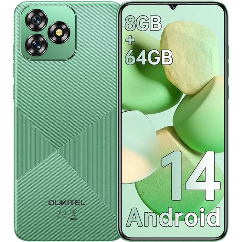 OUKITEL C53 Android 14 nutitelefon ilma lepinguta - 8GB + 64GB/1TB laiendatav mobiiltelefon ilma lepinguta, Octa Core 6,6-tolline HD+ nutitelefon, 13MP + 5MP kaamera 4300mAh, 4G Dual SIM Simlock-free