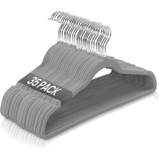 Ediesi, sametist riputid 35 tk hallid libisemiskindlad pehmed õhukesed mantli riputid pükstele särkidele seelikule ülikonnad (35 tk, hall ilma Corwattita)