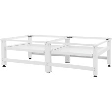 ML-Design Double Washing Machine Base with 2 Extendable Shelves, White, Steel, up to 2 x 150 kg + 10 kg, Adjustable Feet, Washing Machine Base 2 Compartments, Double Base Double Pedestal Raiser