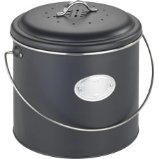 WENKO Compost bin Mod. Nero 6 L, made of metal, lid with silicone ring, with 3 activated carbon filters to neutralise odours, labelling label, dimensions (W x D x H): diameter 22.5 x 22.5 cm, black