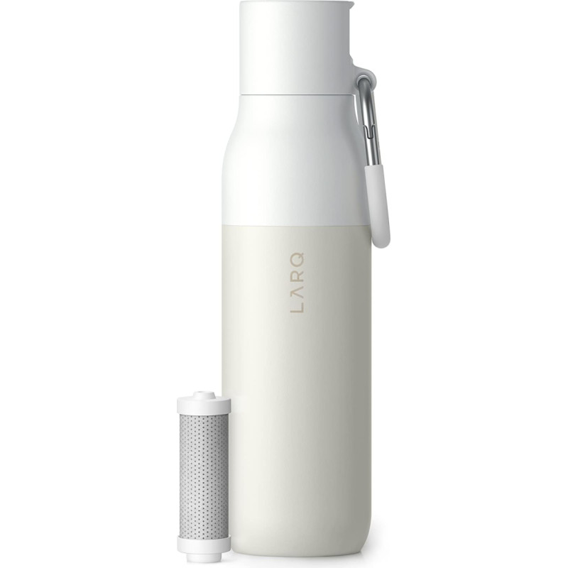 LARQ Filtered Flip Top 740 ml - Stainless Steel Water Filter Bottle with Straw | Nano Zero Filter Technology | Durable Filter | Double Walled | BPA-Free Granite White