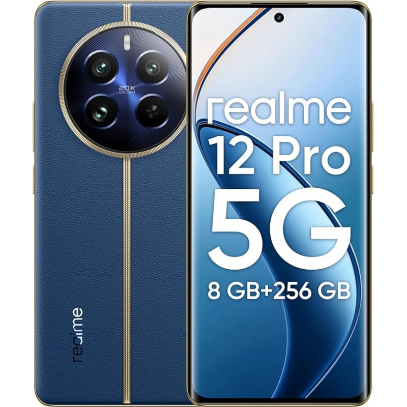 realme 12 Pro 5G nutitelefon, 8 + 256 GB, Sony portreekaamera 2X optiline zoom, IMX882 OIS kaamera, 6,7-tolline 120 Hz kõver ekraan, 67 W SUPERVOOC laadimine, 5000 mAh massiivne aku, sinine