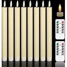 Eldnacele LED Taper Candles with Timer Function, Flickering Flame, LED Real Wax Candles with Remote Control, Ivory Taper Candles LED, Pack of 8 (2 x 25 cm) for Christmas Decoration, Room Decoration,