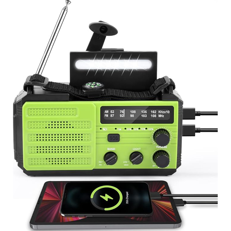 MILFECH 8000 mAh Solar Radio, Crank Radio, Portable AM/FM Dynamo Weather Emergency Radio, LED Torch & Reading Light, Type-C Charging, SOS Alarm, IPX3, Compass for Camping Outdoor