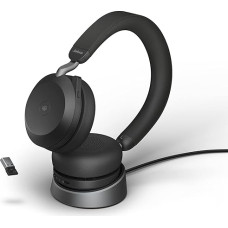 Jabra Evolve2 75 juhtmevabad PC-kuularid koos laadimisdokiga, 8 Micro tehnoloogiaga - kaasaegse aktiivse mürasummutusega kahe vahuga stereokõrvaklapid, USB-A Bluetooth-adapter ja MS-ühilduvus - mustad