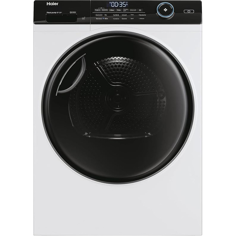Haier I-PRO Series 5 HD90-A3959 Heat Pump Dryer / 9 kg / A+++ / Smart Home: Wi-Fi & hOn App / Inverter Motor / 3 Drying Levels Selectable / Stainless Steel Drum / I-Refresh Steam Program [Energy Class