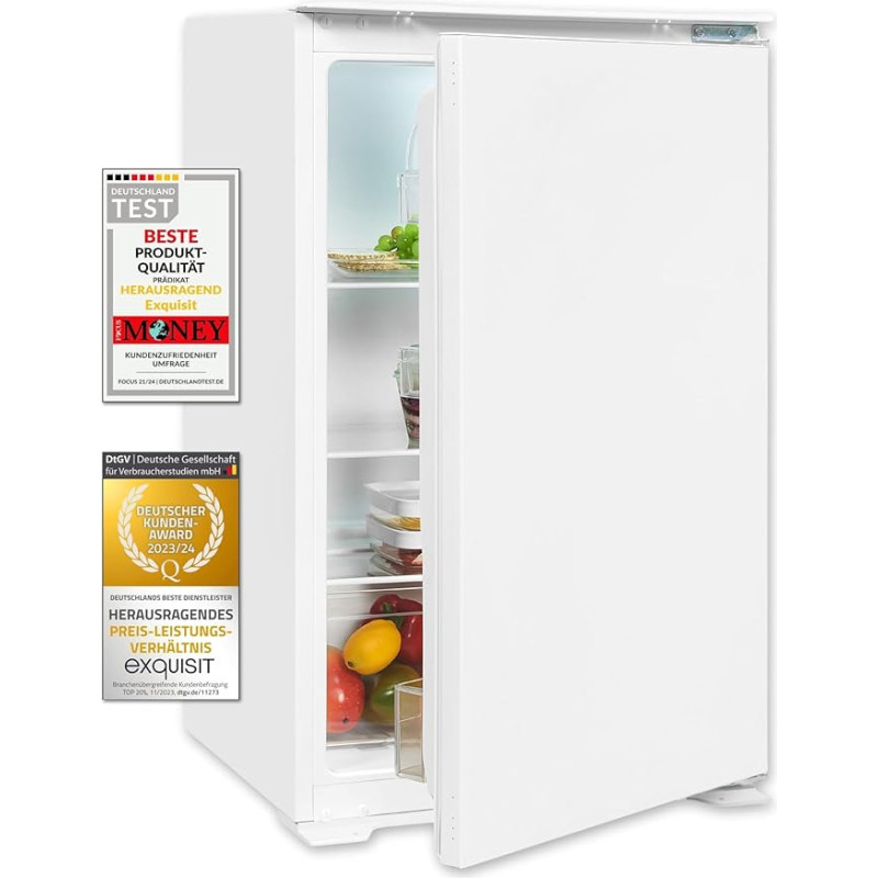 Exquisit EKS131-V-040F EEK: F Built-in Fridge without Freezer, Recess Height 87.8 cm, 129 L, Tow Door Technology, LED, White
