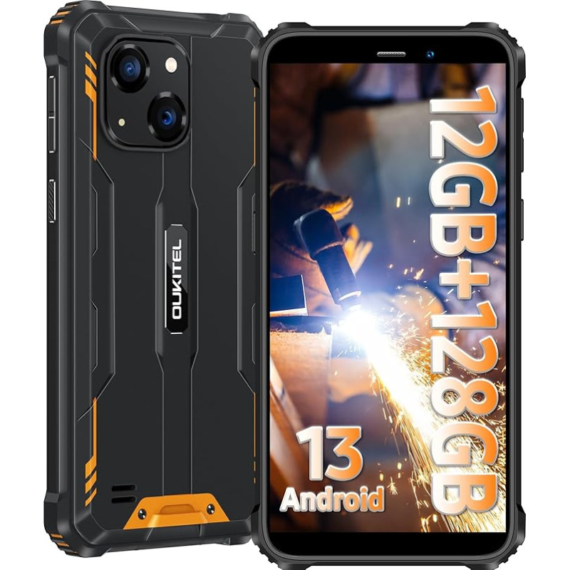 OUKITEL WP32 Android 13 Välimaa mobiiltelefon 12GB + 128GB (1TB laiendatav) Vastupidav nutitelefon ilma lepinguta 5,93-tolline HD+ ehitusplatsi mobiiltelefon 20MP + 5MP kaamera 4G Dual SIM,