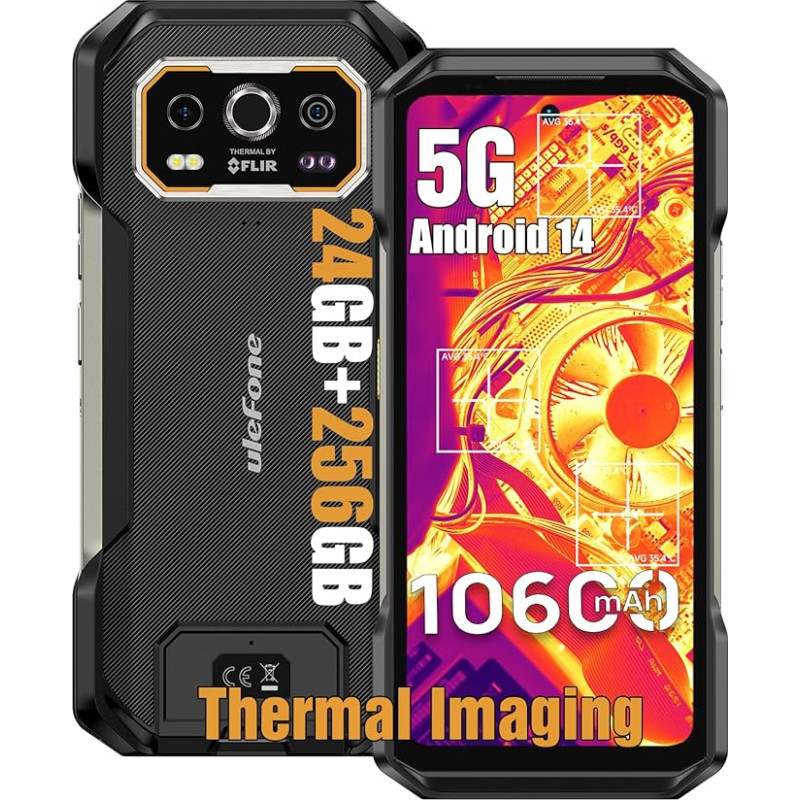 Ulefone Armor 27T Pro Outdoor Smartphone 5G Android 14 mobiiltelefon 24GB + 256GB/SD-2TB 10600mAh aku, 6,78-tolline FHD + 120Hz soojuskaameraga, 64MP + 50MP kaamera, toetab 33W kiiret