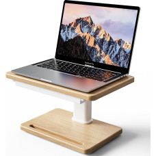 Fydeamer Wooden Monitor Stand, Height-Adjustable Monitor Riser with Storage Compartment, for Laptop Screen and PC, 15 kg Load Capacity, Oak Wood