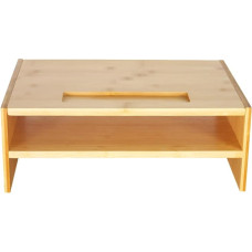 WKWKER Bamboo Monitor Stand, 2 Tier Desk Laptop Stand with Grooved Storage Document Organizer for Workplace Home Office Computer Laptop Stand Natural Color