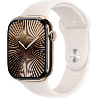 Apple Watch Series 10 [GPS + mobiilside, 46 mm] - kuldne titaanist korpus ja valge tähega spordirihm, M/L (uuenenud)
