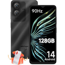 Ulefone Note 21 mobiiltelefonid, 128GB/1TB SD laiendus, 8GB RAM Android 14, 90Hz 6,5-tolline Octa Core 5000mAh, 4G Dual SIM nutitelefon sõrmejälje näotuvastusega, telefoniümbris, must