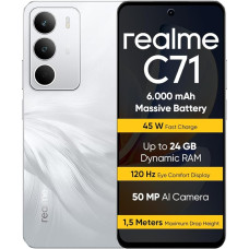 realme C71 nutitelefon 8+256GB 6300mAh aku 45W kiirlaadimine 120Hz vaatamismugavusekraan valge