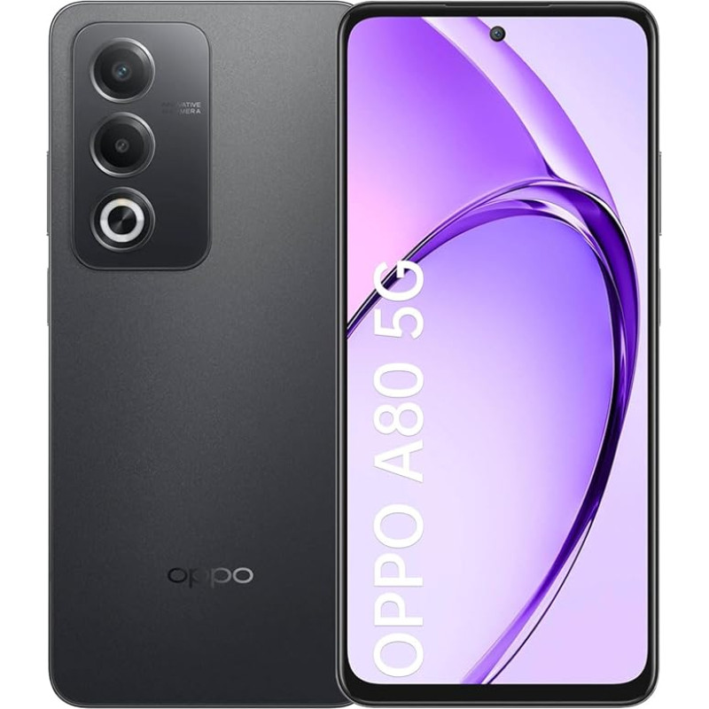 OPPO A80 5G 8 + 256 GB, AI nutitelefon Android ilma lepinguta, mobiiltelefon, ekraan 120 Hz 6,67-tolline LCD, Dimensity 6300 5G, 50MP AI tagurduskaamera, 5100 mAh aku, SUPERVOOC 45W, NFC, Dual SIM,