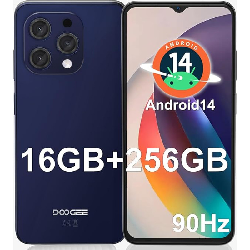 DOOGEE N55 Pro [2025] 16GB + 256GB Android 14 nutitelefon ilma lepinguta 6,56-tolline HD + 90Hz mobiiltelefon Odav, aku 5180 mAh, 13 MP + 8 MP, Octa Core, Dual SIM 4G Simlock-free mobiiltelefonid nägu