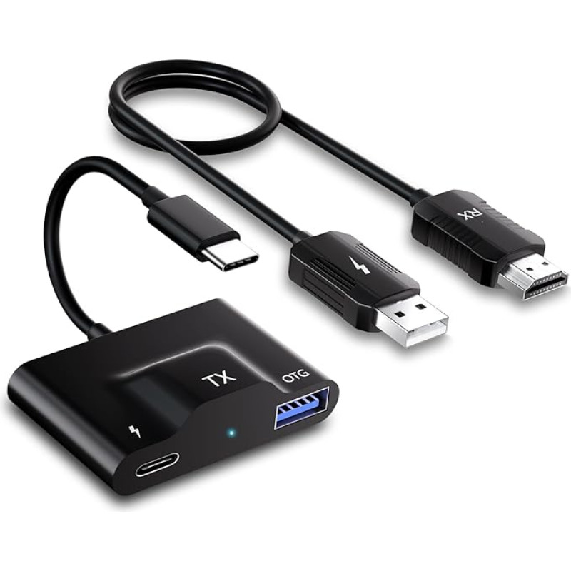 Anytrox traadita HDMI saatja ja vastuvõtja, USB C HDMI traadita saatja ja vastuvõtja, 1080P traadita ekraani laiendaja, video/audio striimimine telefonist/padist/nootebookist telerisse, projektorisse, monitorisse.
