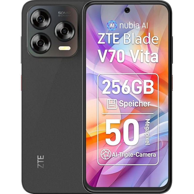 ZTE Blade V70 Vita nutitelefon, 6,7-tolline FHD + ekraan (120Hz), 50MP põhikaamera, 5000mAh aku, 4GB RAM + 256GB mälu, mobiiltelefon ilma lepinguta, Android 14, Dual SIM, Hall
