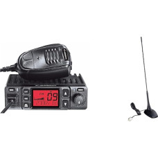 Albrecht AE6290 CB-raadio, 12629, integreeritud repiiter/reageerimisfunktsiooniga, 12/24V, VOX, RJ-45 lääne pistik ja CB magnetantenn CBM-516, 65270, 44 cm pikkune prožektor, 4 m kaabli ja PL-pistikuga.