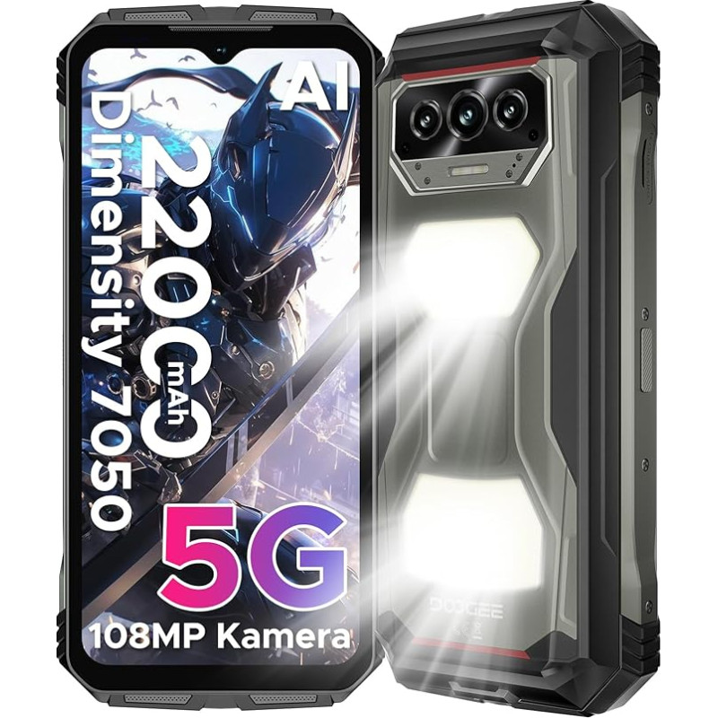 DOOGEE V MAX S 5G Välimaa mobiiltelefon ilma lepinguta, 22000 mAh 33 W, 24 GB + 256 GB, 6,58-tolline FHD + 120 Hz välimaa nutitelefon Android 14, Dual 1200LM matkavalgus, ehitusplatsi mobiiltelefon