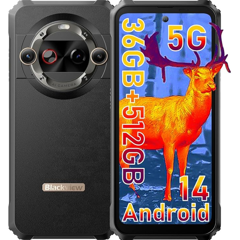 Blackview BL9000 Pro 5G soojuskaamera välitingimustes mobiiltelefon Android 14 (36GB + 512GB/2TB), 120W/8800mAh nutitelefon ilma lepinguta, ehitusplatsi mobiiltelefon 6,78-tolline FHD + 120Hz/NFC