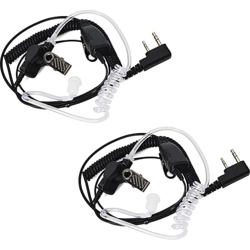 UAYESOK Raadio peakomplektid Security Sound Tube kõrvaklapid 2 Pin kõrvaklapid koos PTT mikrofoniga Kenwood Baofeng UV-5R BF-88S VF-88E Wouxun Retevis Walkie Talkie (Pack of 2)